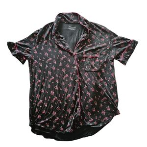 Victoria’s Secret Heavenly Floral Pajama Top Black Pink Button Up Small